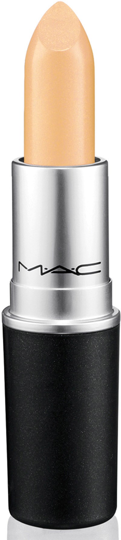 Beige huulipuna hopea- ja mustassa hylsyssä MAC Cosmeticsilta.
