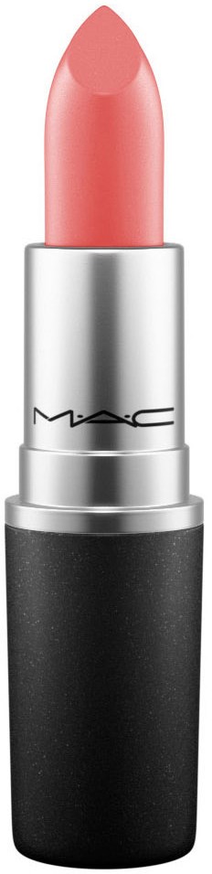 Ein rosa Lippenstift in silberner Hülle mit schwarzem Boden, markiert MAC.
