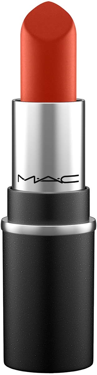 Ein Lippenstift mit schwarzer und silberner Hülle, und korallenfarbenem Lippenstift im Innern.