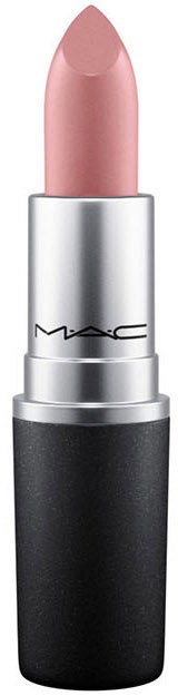 Ein Lippenstift mit hellrosa Farbe in einem Silber- und Schwarzetui.