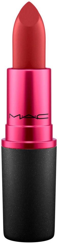 Ein rosa-schwarzer Lippenstift mit rotem Lippenstift darin.