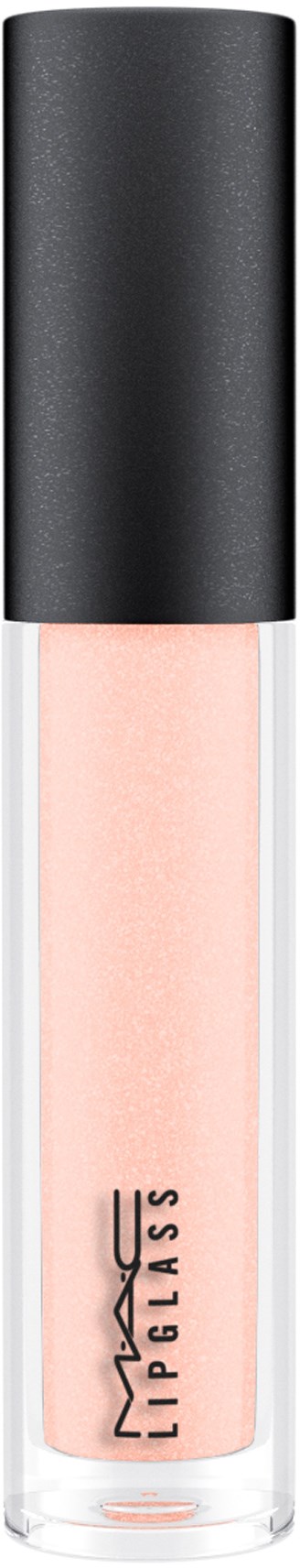 En leppeglansrør med svart lokk og rosa gloss inni. MAC-logoen er på røret.