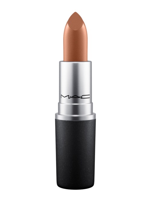 Szmineczka z brązowym odcieniem, srebrnym etui i czarną podstawą od MAC Cosmetics.
