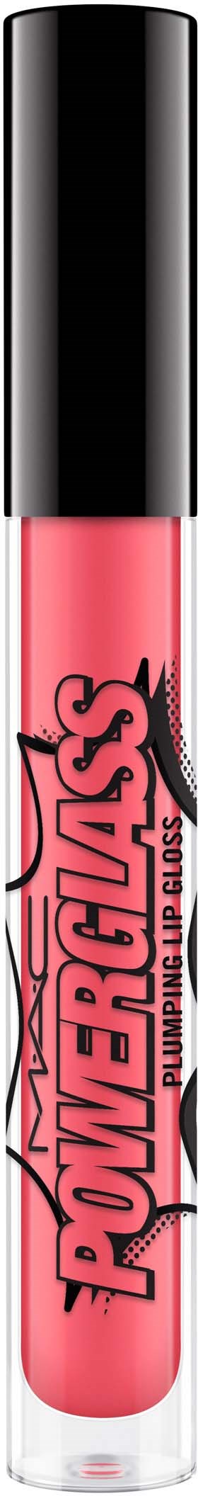 Lip gloss with a pink color and black cap, branded Powerpuff Girls, on a black background.