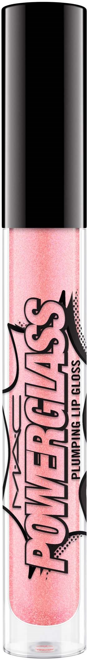 Pink lip gloss in a clear tube with a black cap, branded as 'Powergloss'.