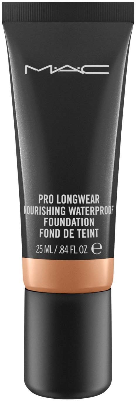 Svart tub med beige band, märkt MAC Pro Longwear Foundation, vattentät och närande, 25 ml.