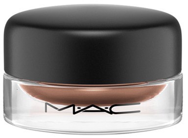 Ein kleiner, runder Behälter mit schwarzem Deckel, transparenter Basis und MAC-Logo.