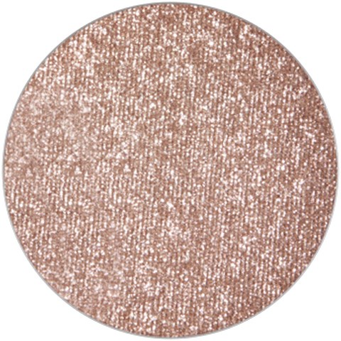En rund øjenskygge med glitrende, skinnende, beige eller lysgull farve. Den ser glitrende og glat ud.
