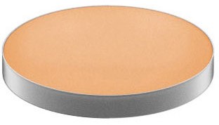 Ett runt, platt, beigefärgat föremål med en grå kant, ser ut som en bricka eller ett lock.