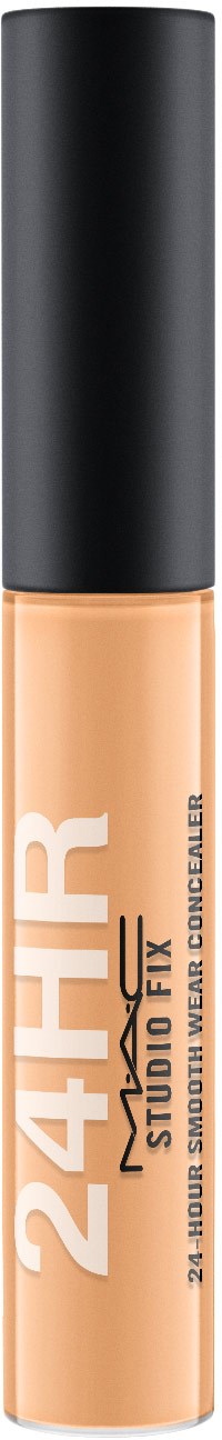 Ein Concealer-Röhrchen mit schwarzem Deckel und beiger Flüssigkeit, beschriftet "24HR Studio Fix".