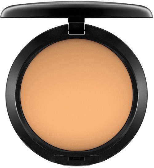 A compact makeup product with powder inside and a lid open.
