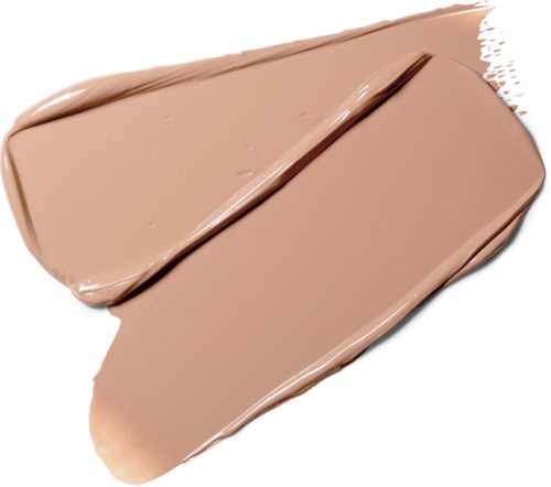 En stribe af beige farvet creme eller foundation med en streg i midten.