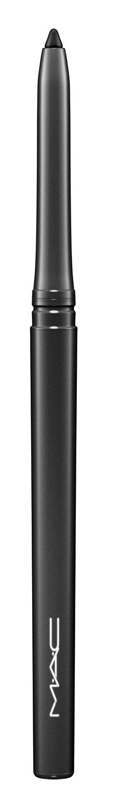 En svart penna med en elegant design och ett lock, märkt med MAC på kroppen.