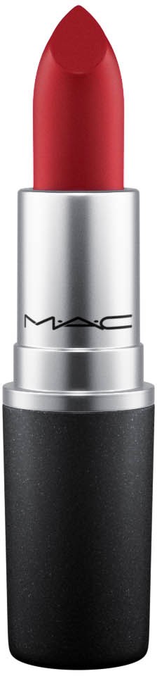 Ein roter Lippenstift mit schwarzem und silbernem Etui, MAC.