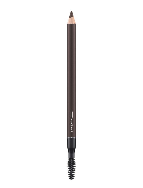 Een make-up potlood met een punt en een spiraalborstel aan het uiteinde.