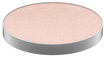 En rund, flat gjenstand med en rosa overflate og en sølvkant.
