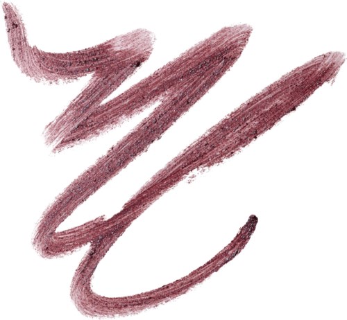 Ein rosa-brauner Make-up-Pinselstrich, der ein stilisiertes, fließendes Design auf weißem Hintergrund bildet.