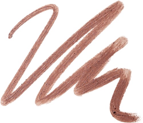 Goudbruine make-up- of lippenstiftmeting met golvende streken op een witte achtergrond.