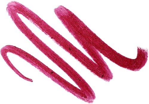 Roze lippenstiftvlek met een gebogen, wazige vorm op een witte achtergrond.