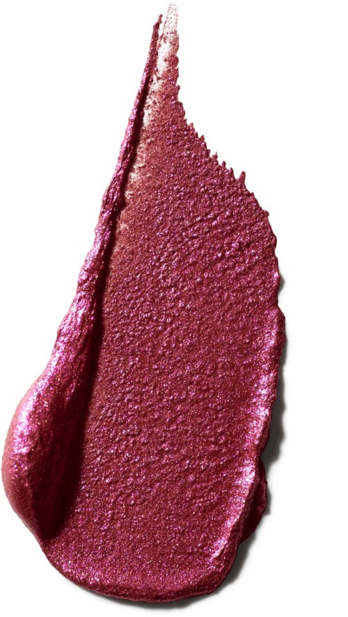 Een punt van donkerroze lipstick met een getextureerd oppervlak en een spits uiteinde.