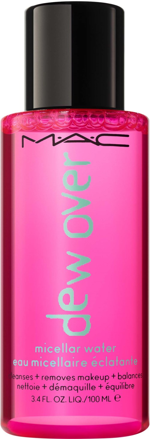 Eine rosa Flasche MAC New Water Mizellenwasser zum Entfernen von Make-up und Hautausgleich.