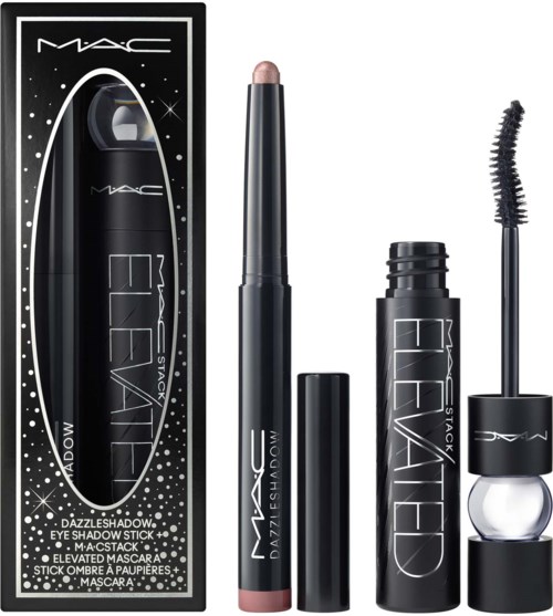 MAC Makeup Extended Elements sæt med øjenskygge, øjenvipper og mascara i sort emballage.