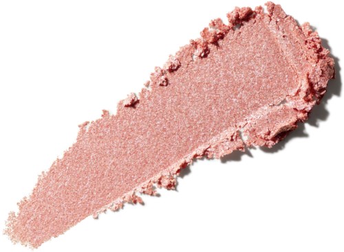 Rougekleurig poederproduct, gebroken met een getextureerde rand, geplaatst op een witte achtergrond.