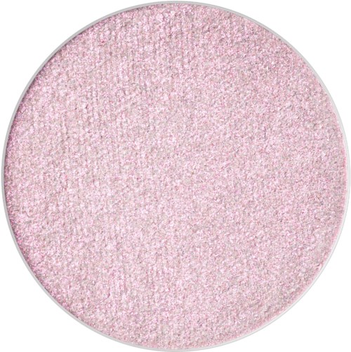 Roze, glitterende, ronde make-up blush met een gladde, glanzende oppervlakte.