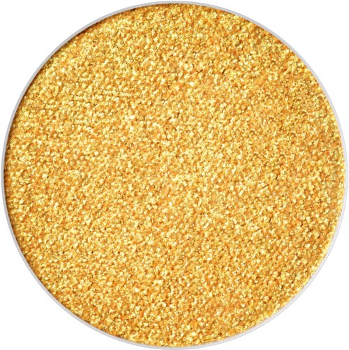 En rund, gullfarget glitteroverflate. Den ser skinnende og glitrende ut.