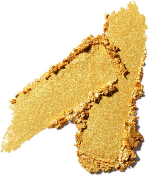 Smuldrende gullfarget makeup eller ansiktspudder på hvit bakgrunn.