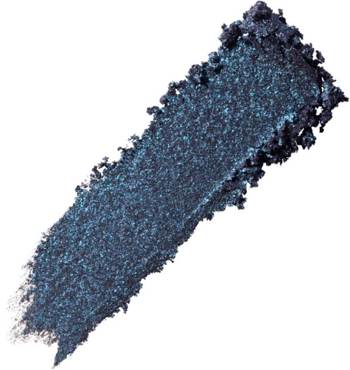 Een blauwe/gevoelige oogschaduwstreek met glitters en ruwe randen.