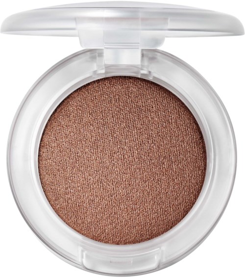 A round compact with shimmery bronze eyeshadow inside and a clear lid.