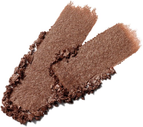 Two crushed eyeshadow swatches in a brown shade with rough edges and textured surface.