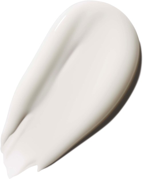 Een wit, glad, langwerpig voorwerp met een lichte kromming, lijken op een likje crème of lotion.