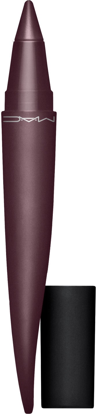 En mörklila, penneformad makeupprodukt med svart lock, märkt MAC, troligen ett läpp- eller ögonprodukt.