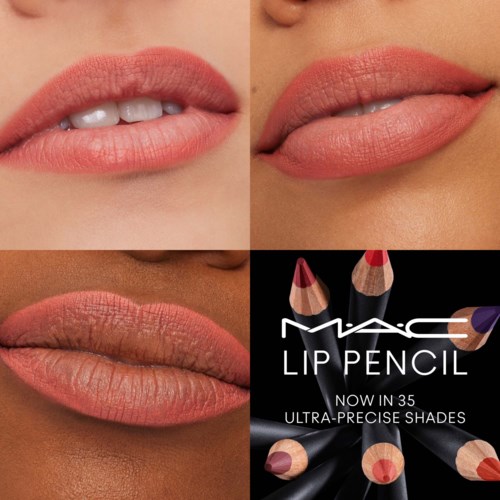 Lippen mit verschiedenen Lippenstiftfarben und eine MAC-Lippenstift-Werbebroschüre.