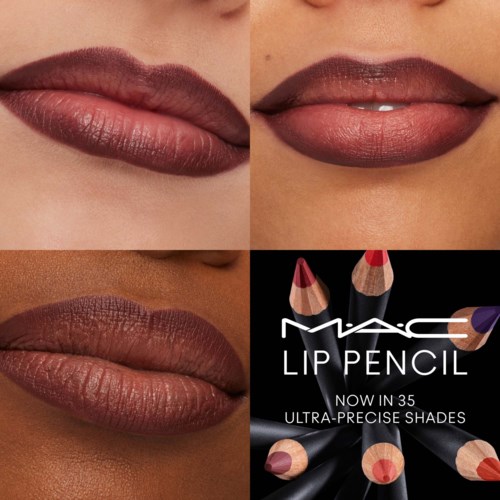 Lippen mit verschiedenen Lippenstiftfarben, mit einem Bild einer MAC Lippenstift-Kartonage.