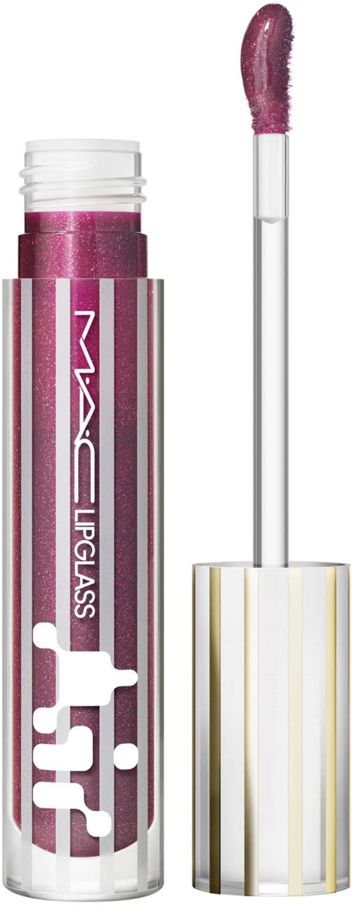 Lipgloss tube met een roze, glanzende gloss en een applicator.