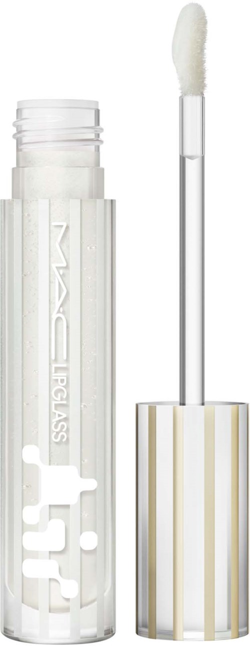Ein weißer Lippenstift- oder Lipglossbehälter mit Applikator, teilweise geöffnet.