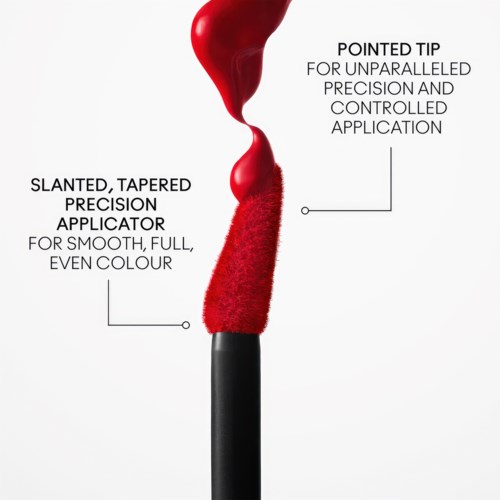 Dies ist ein Diagramm eines Make-up-Pinsels mit spitzem Ende und schrägem, voll abdeckendem Pinsel im Inneren.