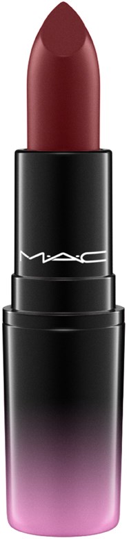 Lipstick met zwart en roze gradiënt huls, donkerrode tint.