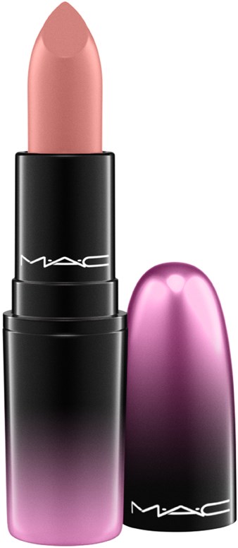 MAC leppestift i myk rosa farge med en lilla og svart gradient hette.