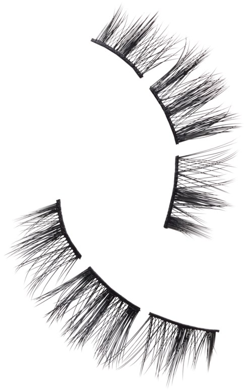 False eyelashes arranged in a circular pattern with some eyelashes overlapping.