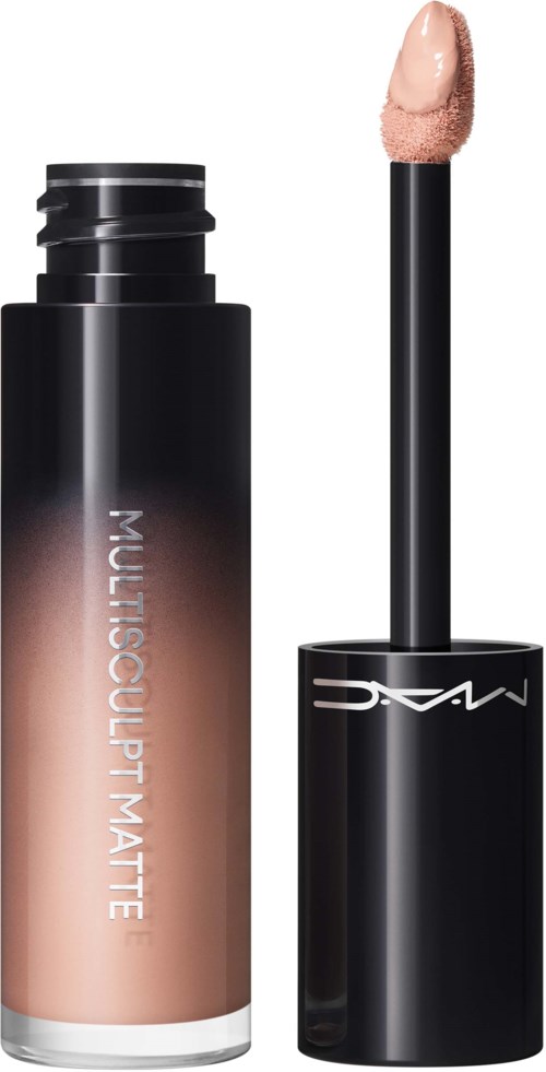 Rura MAC Multi Sculpt Matte błyszczyk do ust z applicatorem. Butelka jest czarna z gradientowym oznaczeniem.