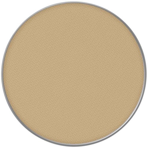 Ein beige Kompaktpuder mit glatter Oberfläche und grauem Rand.