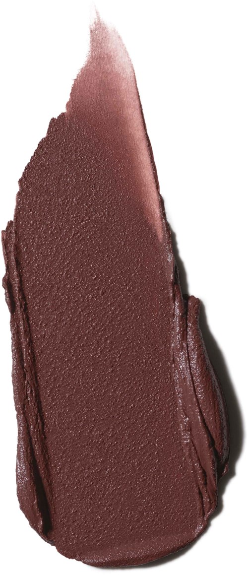 Een bruine lipstick met een puntige top en geruwde oppervlakte, geplaatst op een witte achtergrond.