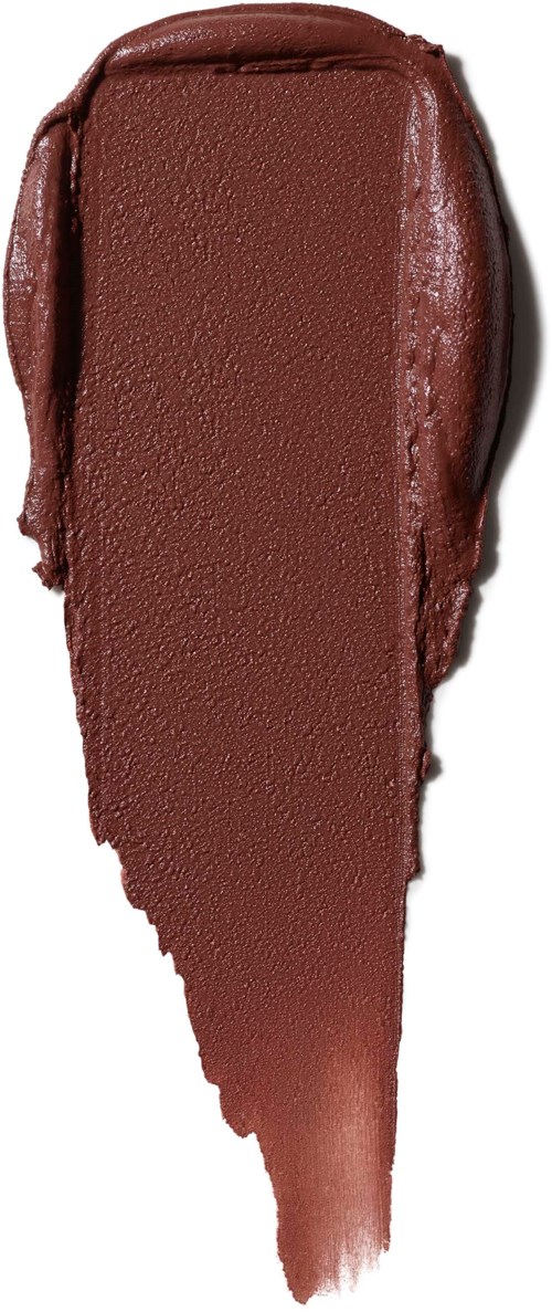 Een vlek bruin lipstick op een witte achtergrond, met een glanzende, gladde textuur.
