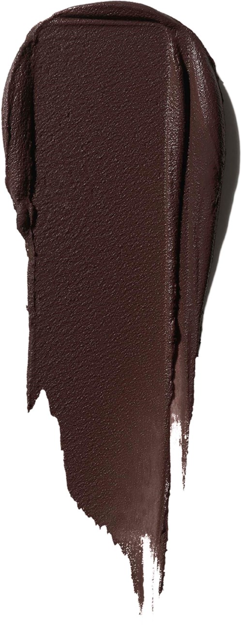 A dark brown smear of paint or makeup with a rough texture and uneven edges.