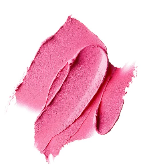 Rosa Make-up- oder Gesichtspflegeprobe auf weißem Hintergrund mit strukturierten Linien.