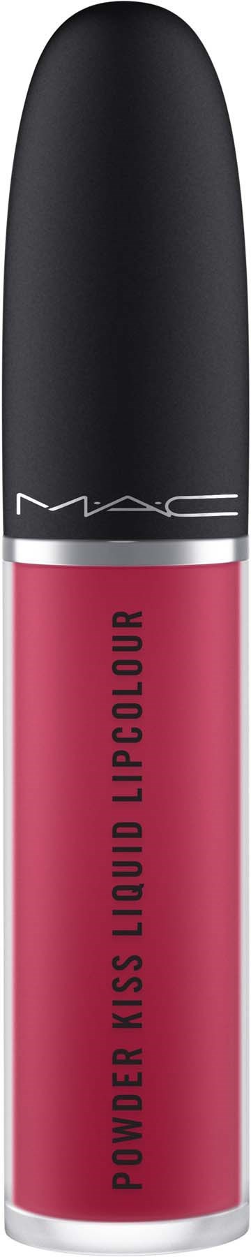 Szminka w kolorze różowym i czarnym z napisem 'Power Kiss Liquid Lipcolour'.